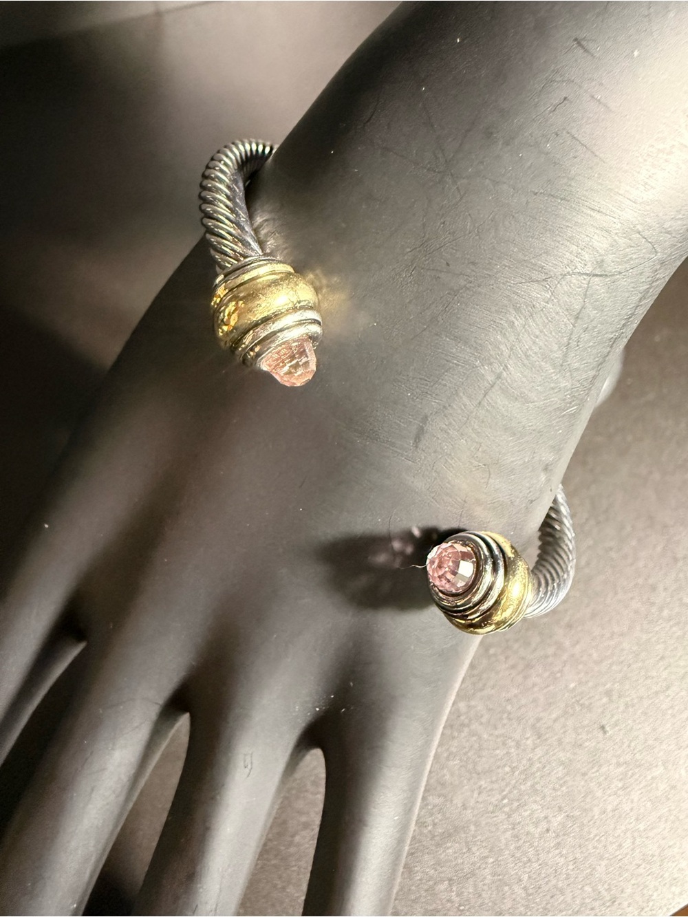 Open Cable Cuff Bracelet with Pink Gemstone Ends